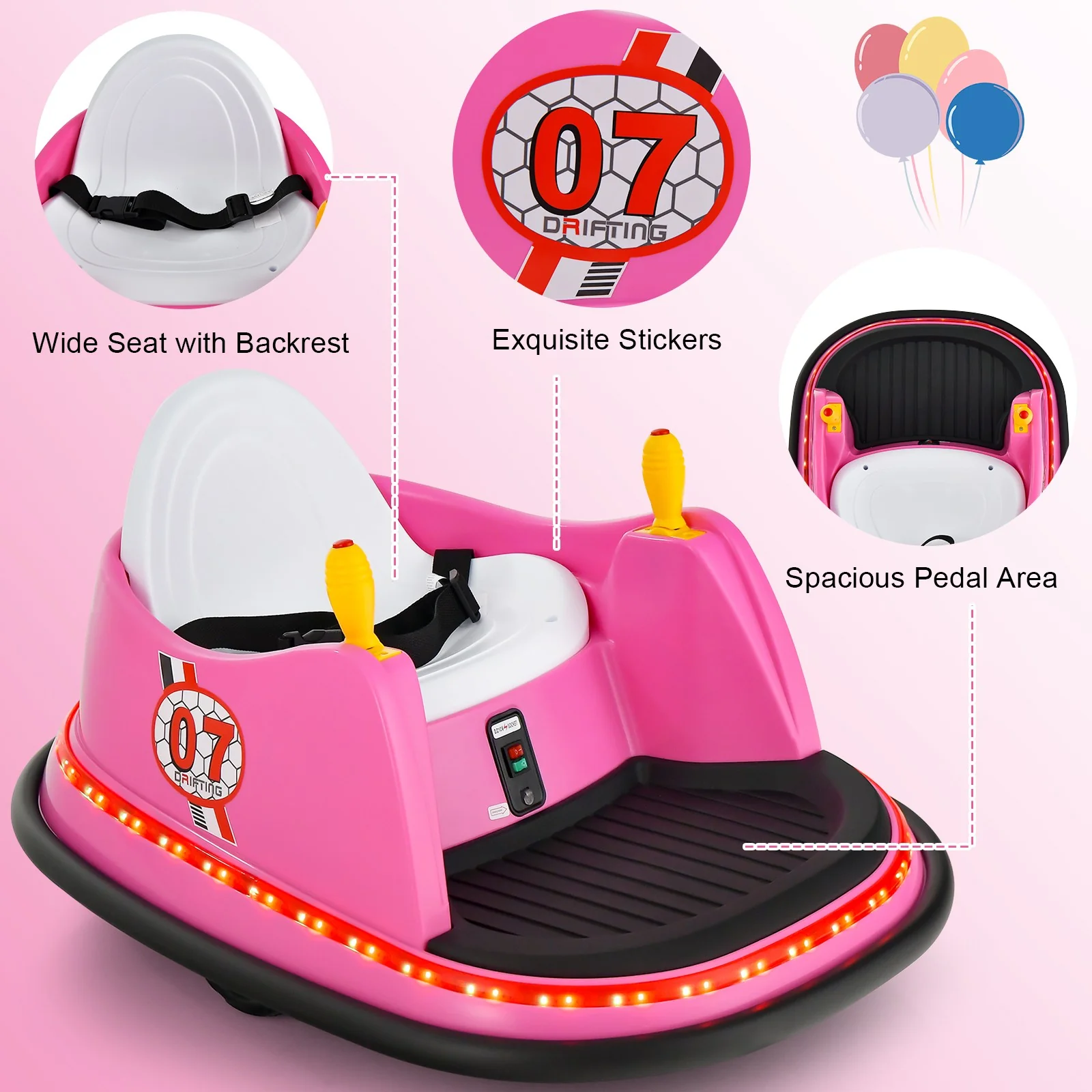 12V Kids Ride-On Bumper Car with 360° Spin and Remote Control, Pink - Image 4