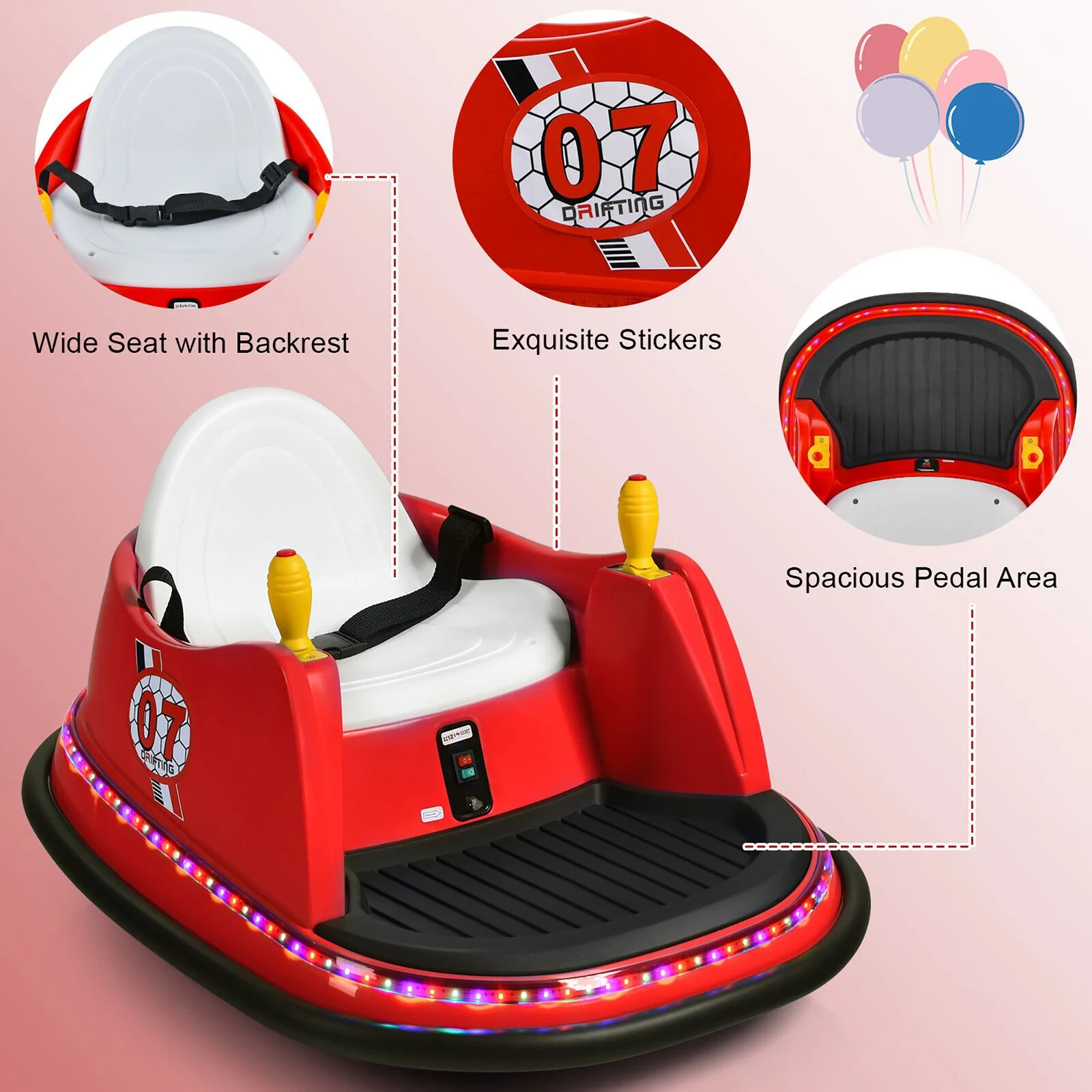 12V Kids Ride-On Bumper Car with 360° Spin and Remote Control in Red - Image 4
