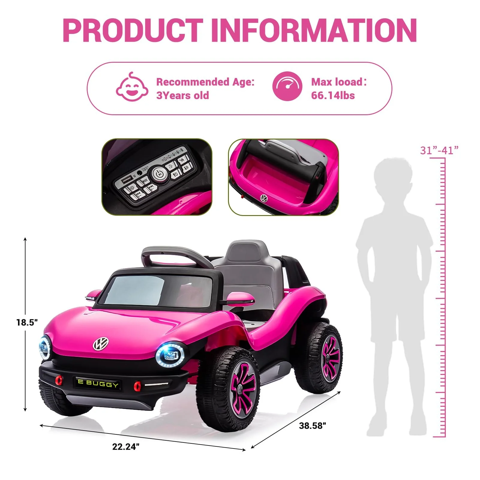 12V VW Beetle Kids Electric Ride-On Car with Remote Control, Lights, Music, and USB Port - Image 23