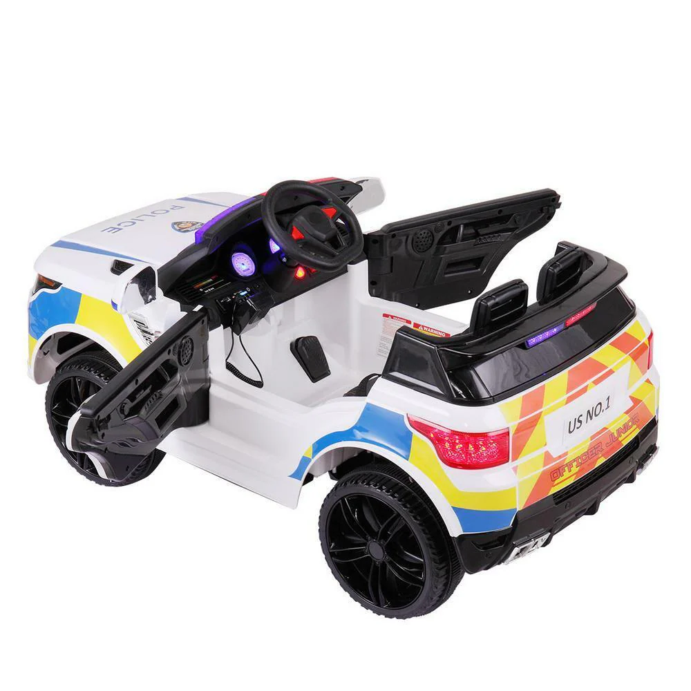 12V White Police Car Ride-On for Kids with Bluetooth Remote Control and LED Lights - Image 2