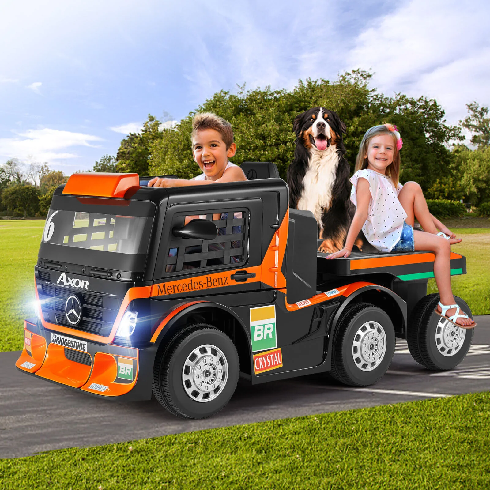 12V10AH Battery Kids Ride On Truck with Swing, Trailer, LED, MP3, and Bluetooth RC Features - Image 2