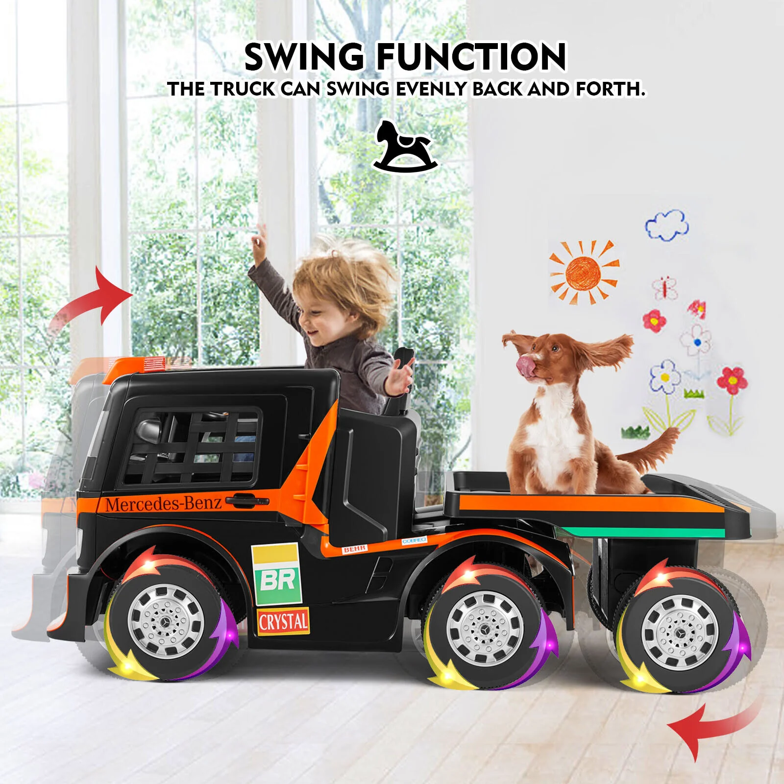 12V10AH Battery Kids Ride On Truck with Swing, Trailer, LED, MP3, and Bluetooth RC Features - Image 6