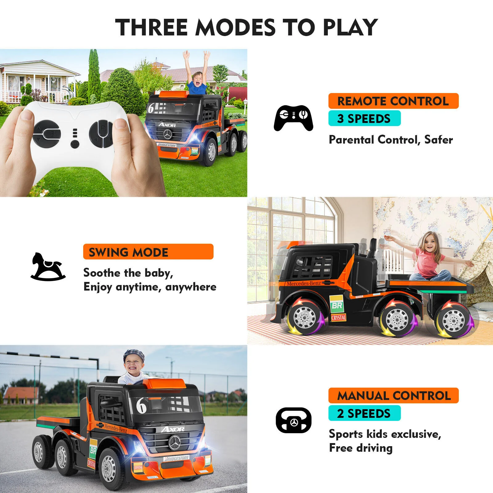 12V10AH Battery Kids Ride On Truck with Swing, Trailer, LED, MP3, and Bluetooth RC Features - Image 7
