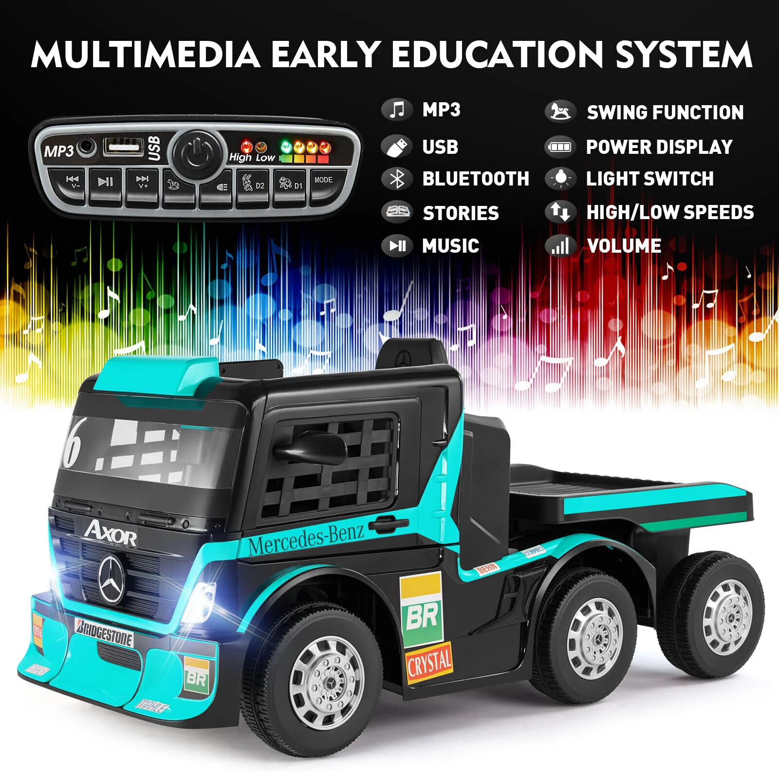 12V10AH Battery Powered Kids Ride On Truck with Trailer and Remote Control - Image 6