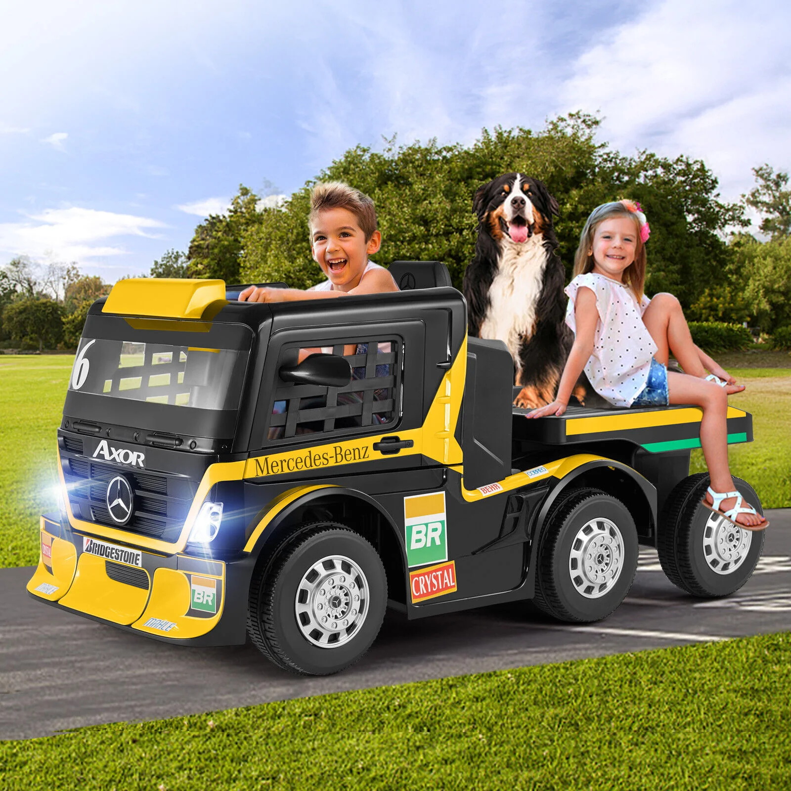 12V10AH Battery-Powered Ride On Truck with Swing Trailer and RC Control for Kids - MP3 Compatible, 6 Wheels - Image 2