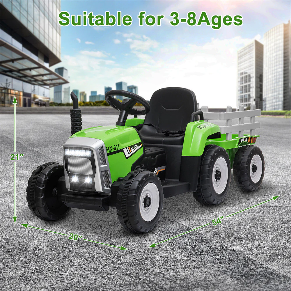 12V Electric Kids Ride On Tractor with Trailer and Remote Control, Battery Powered Toy Vehicle - Image 12