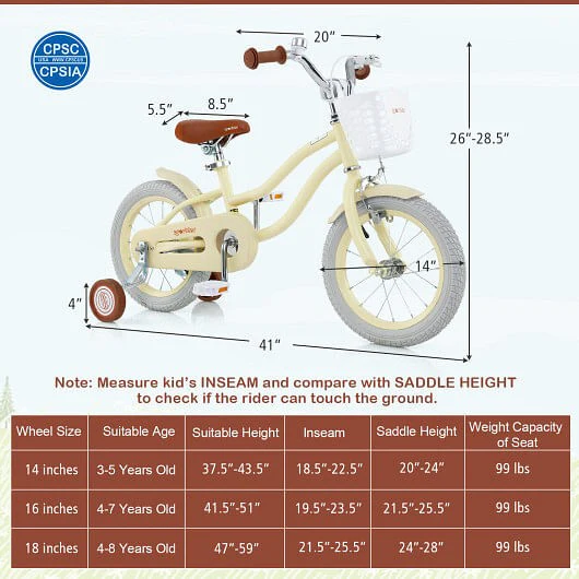 14 Inch Adjustable Kids Bike with Training Wheels for Ages 3-8 Years - Image 5
