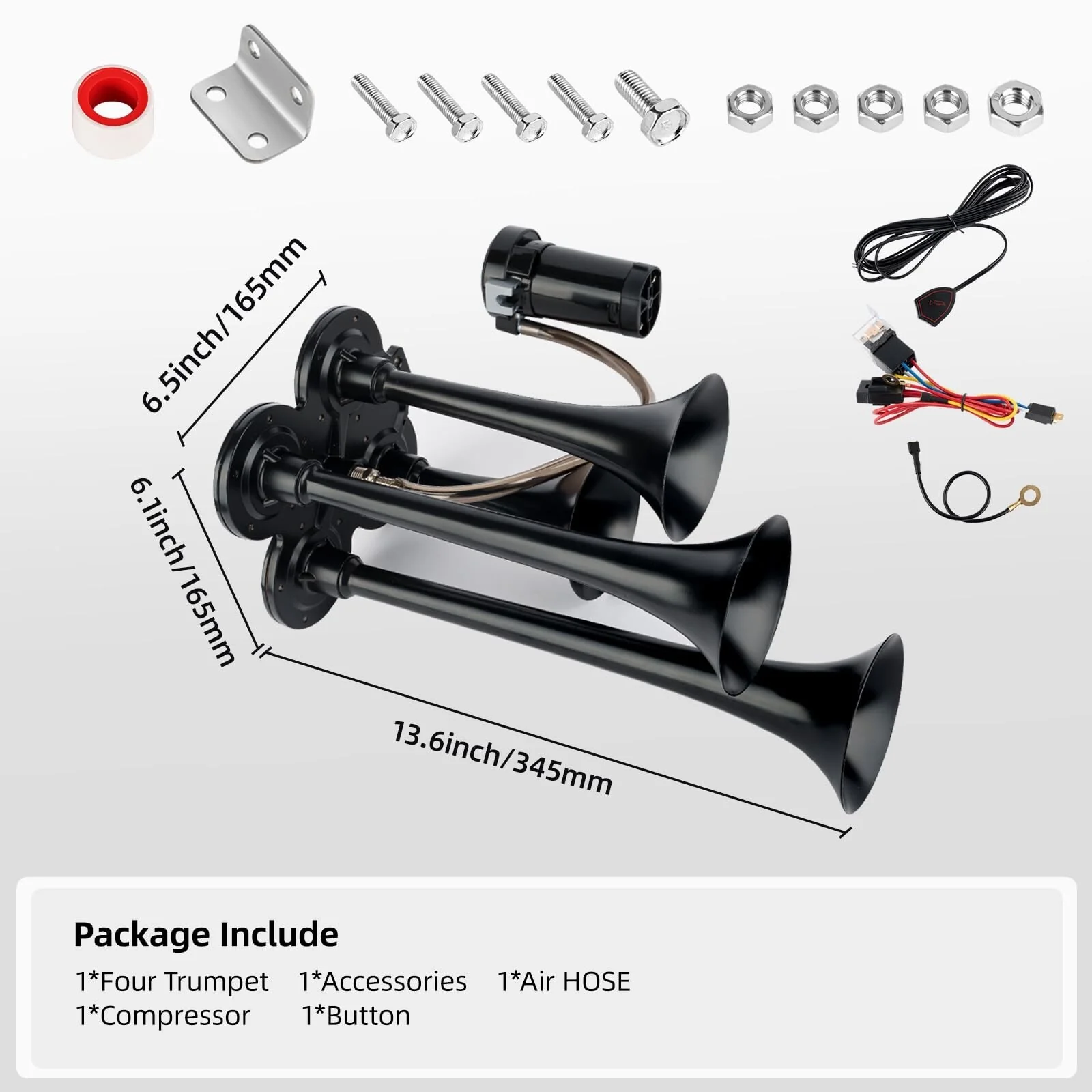 150dB 12V Train Air Horn Kit with 4 Speakers and Push Button Control - Image 5