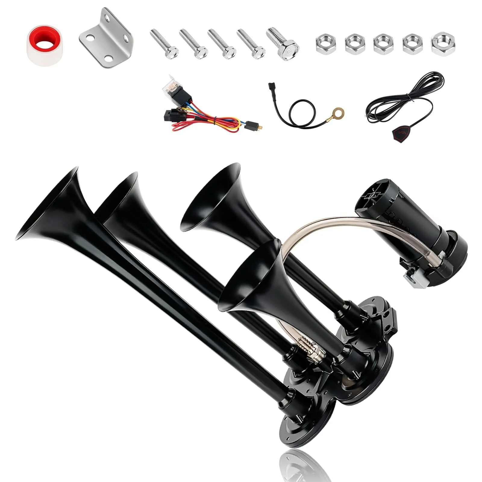 150dB 12V Train Air Horn Kit with 4 Speakers and Push Button Control - Image 7