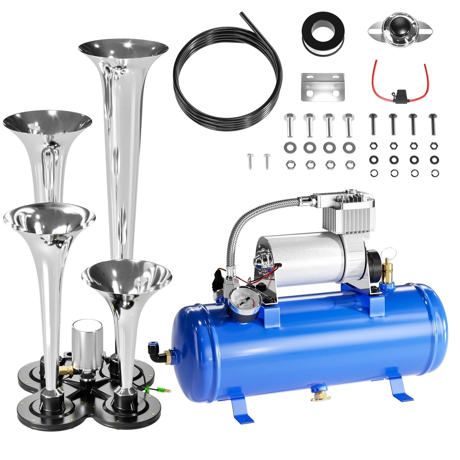 150DB Train Horn Kit with 12V Air Compressor and 1.6 Gallon Tank for Trucks and SUVs