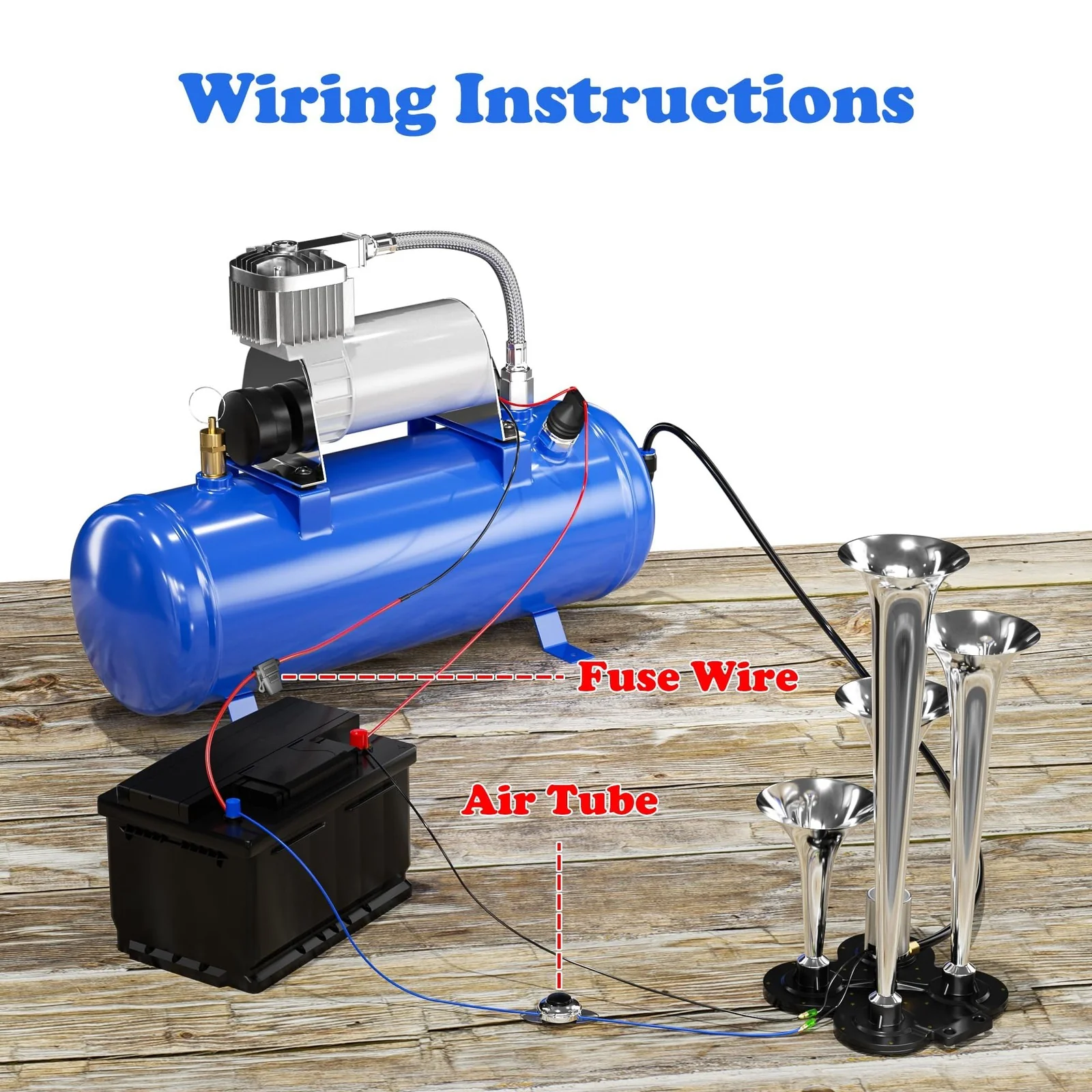 150DB Train Horn Kit with 12V Air Compressor and 1.6 Gallon Tank for Trucks and SUVs - Image 7