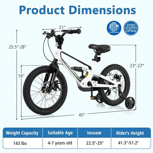16 Inch Adjustable Magnesium Alloy Kids Bicycle for Ages 4 to 7 - Image 3
