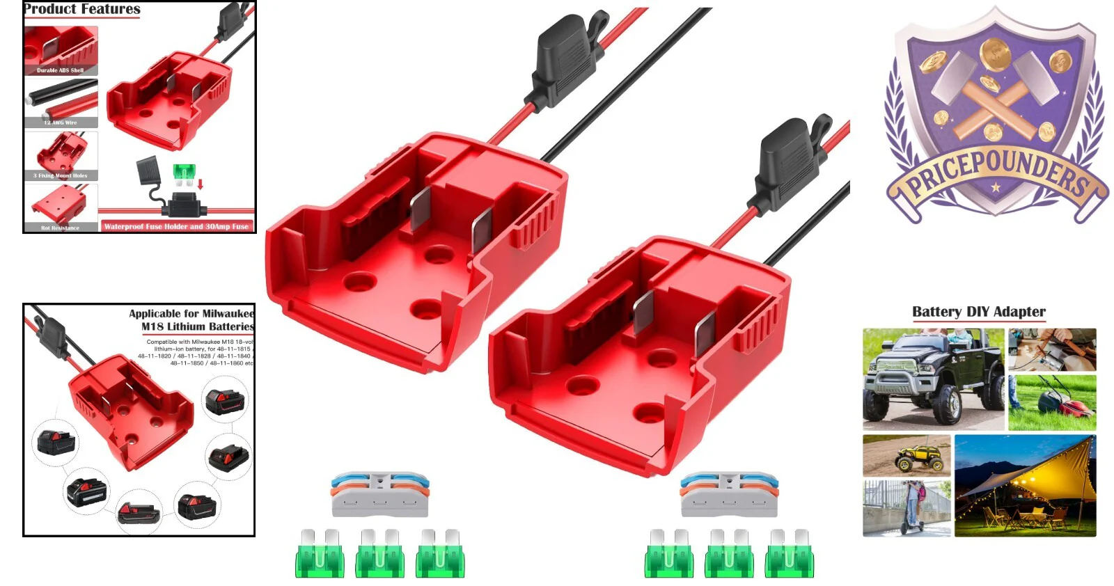 18V M18 Power Wheel Adapter Set with 2 Heavy-Duty Fuses - Image 2