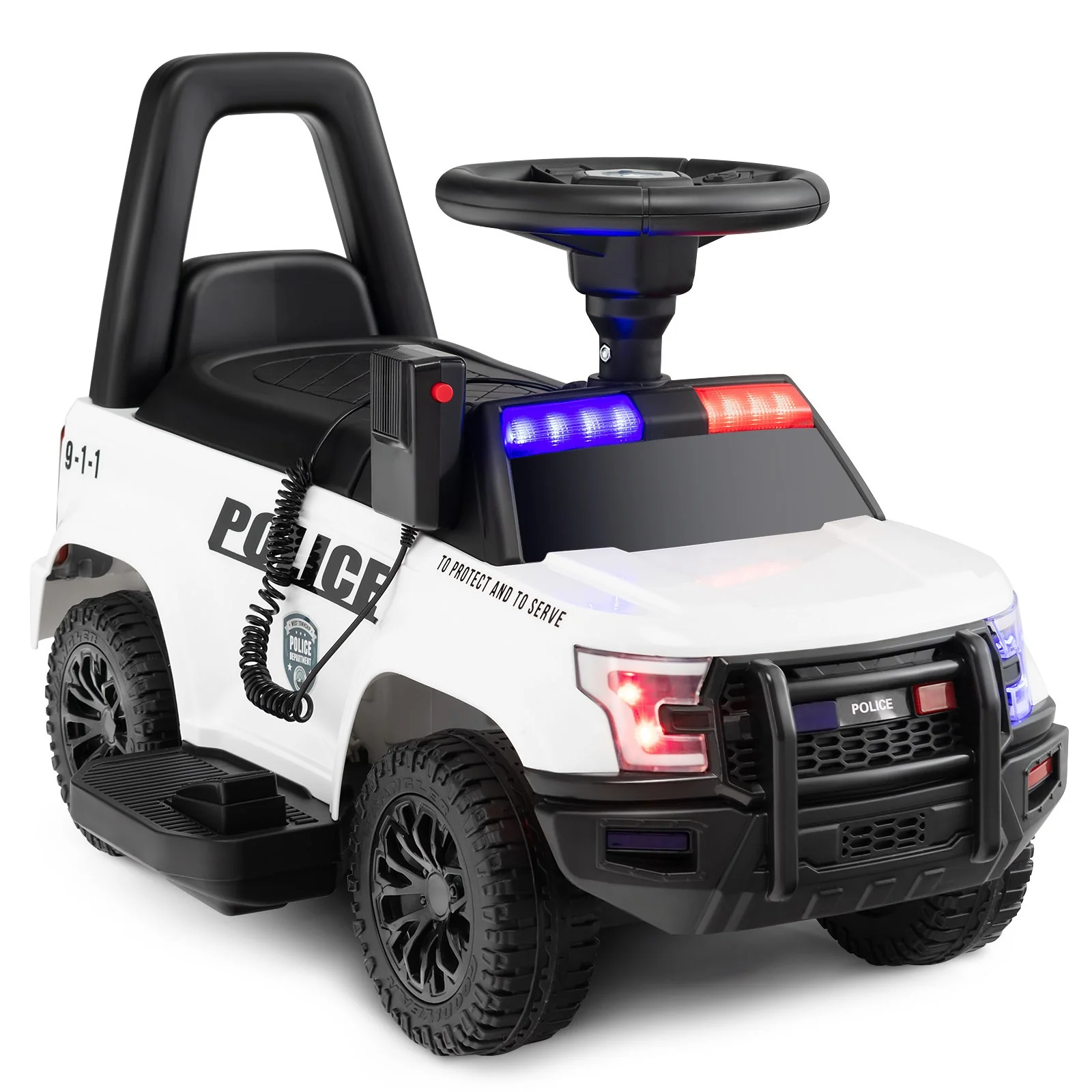 2-in-1 6V Kids Ride-On Police Car and Toddler Push Car with Megaphone, Siren, and Music - Image 11