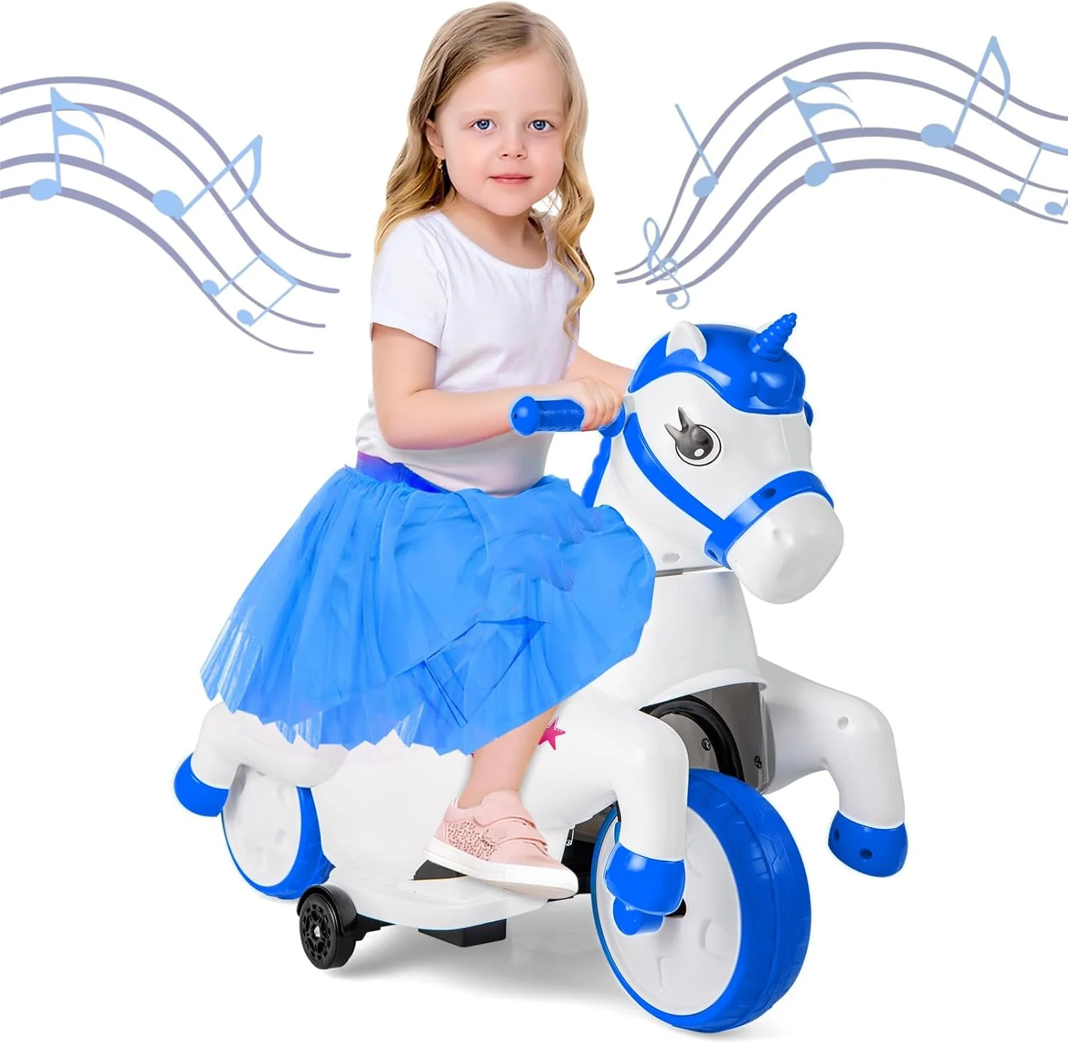 Dual Action 6V Battery Powered Ride-On Motorcycle and Unicorn Horse Toy - Image 12