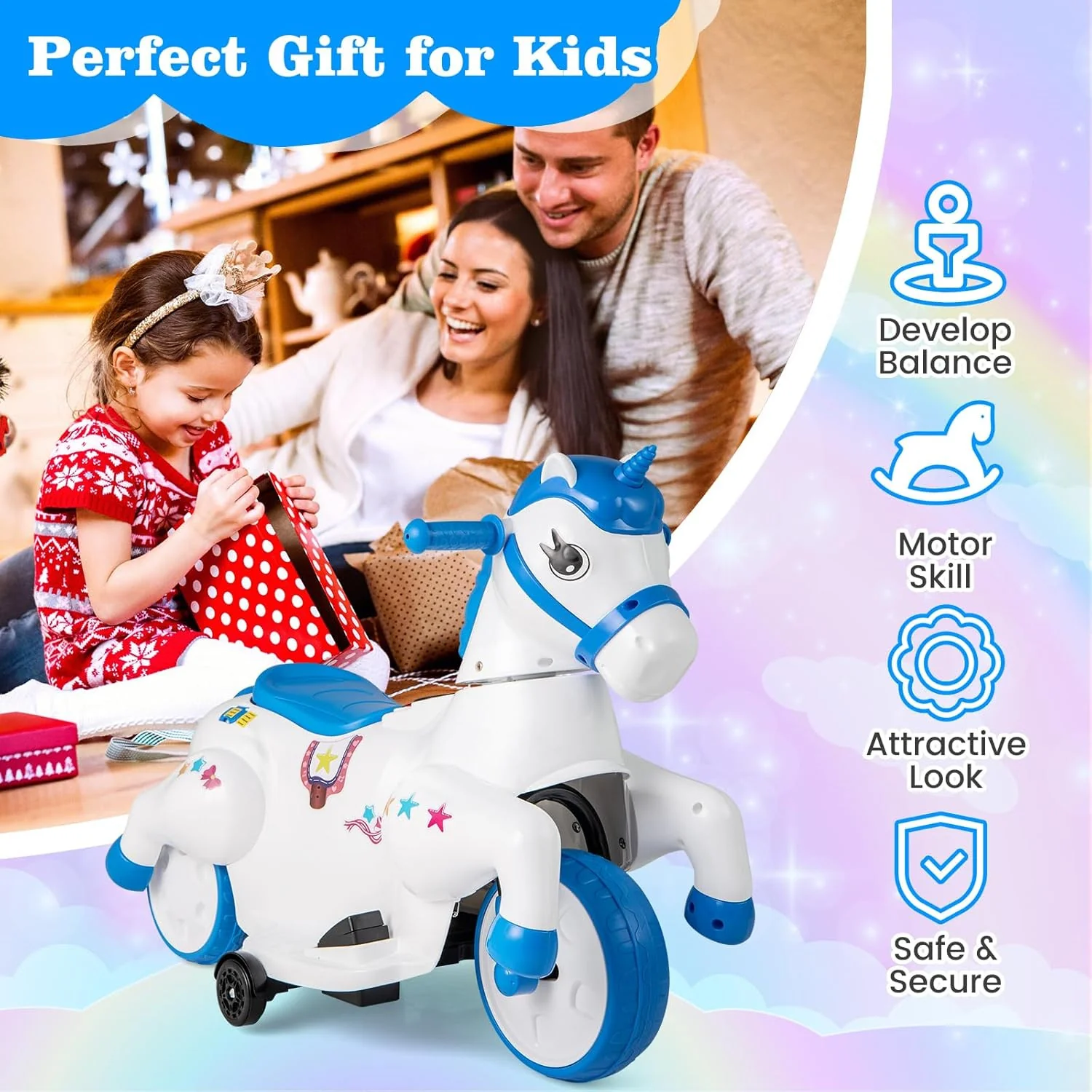 Dual Action 6V Battery Powered Ride-On Motorcycle and Unicorn Horse Toy - Image 2