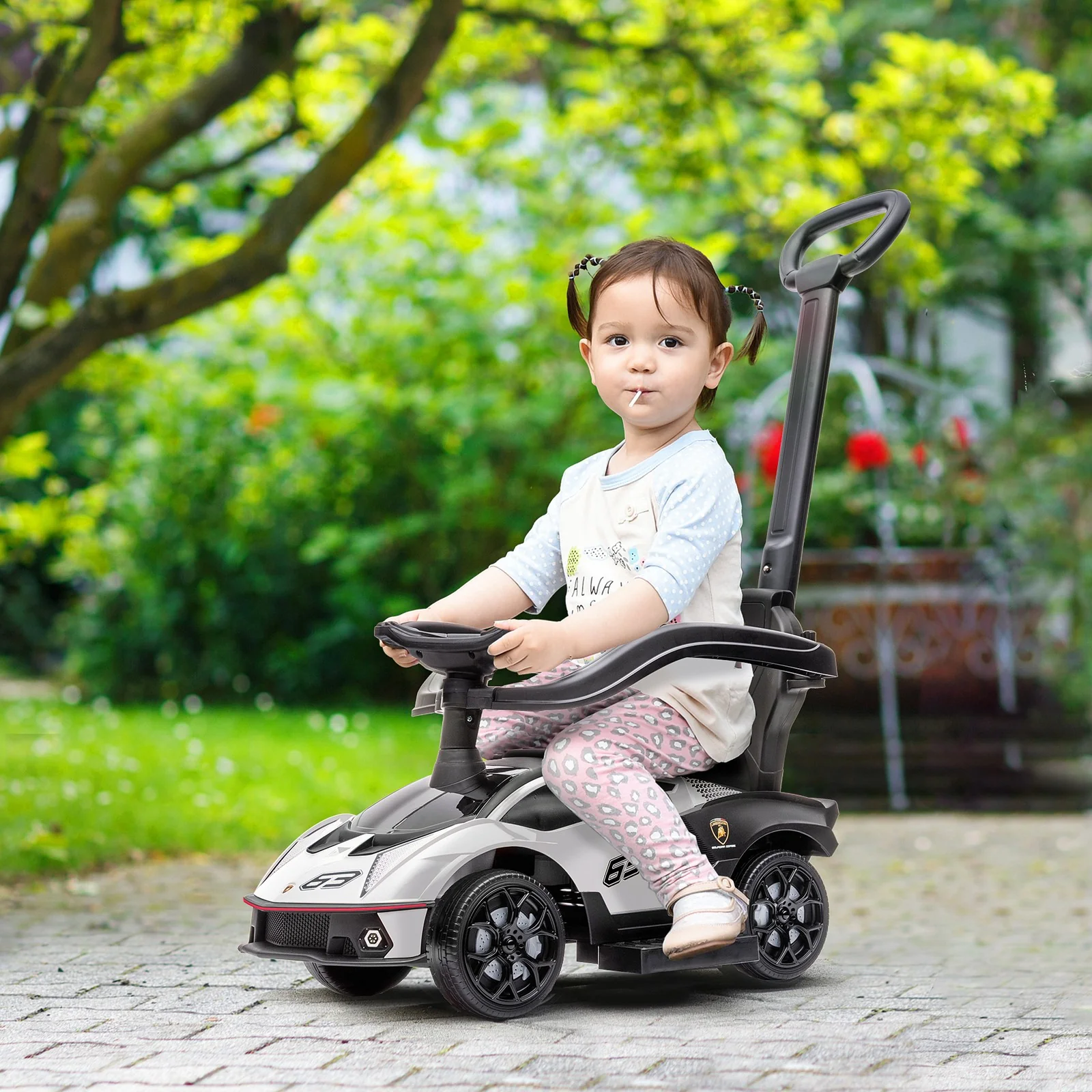 2-in-1 Licensed Toddler Ride-On Push and Sliding Car with Manual Music Features - Image 9