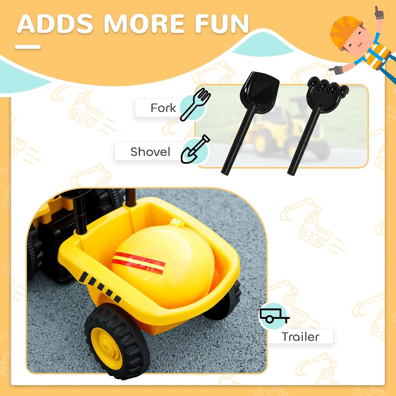 Dual Function Ride-On Tractor and Caterpillar Licensed Excavator for Children - Image 6