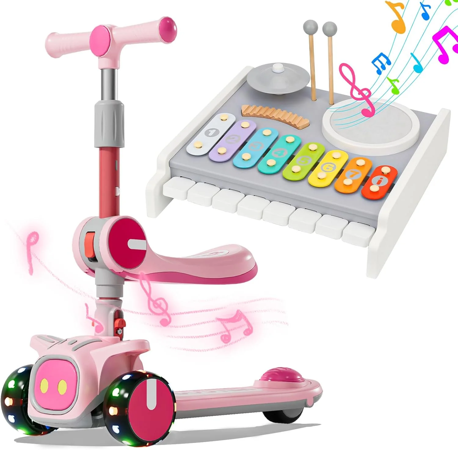 2-in-1 Kids Scooter with 5-in-1 Drum Set - Image 11