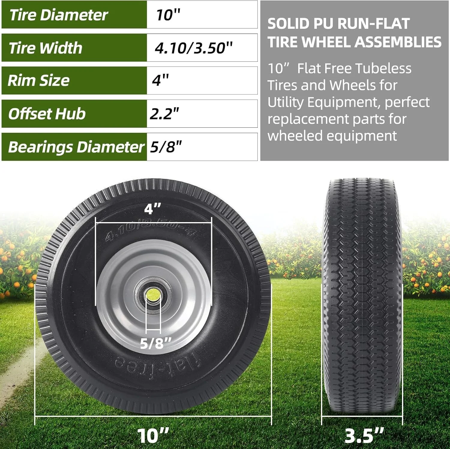 2-Pack 10-Inch Solid Wheels with Extra Bearings for Utility Equipment - Image 4