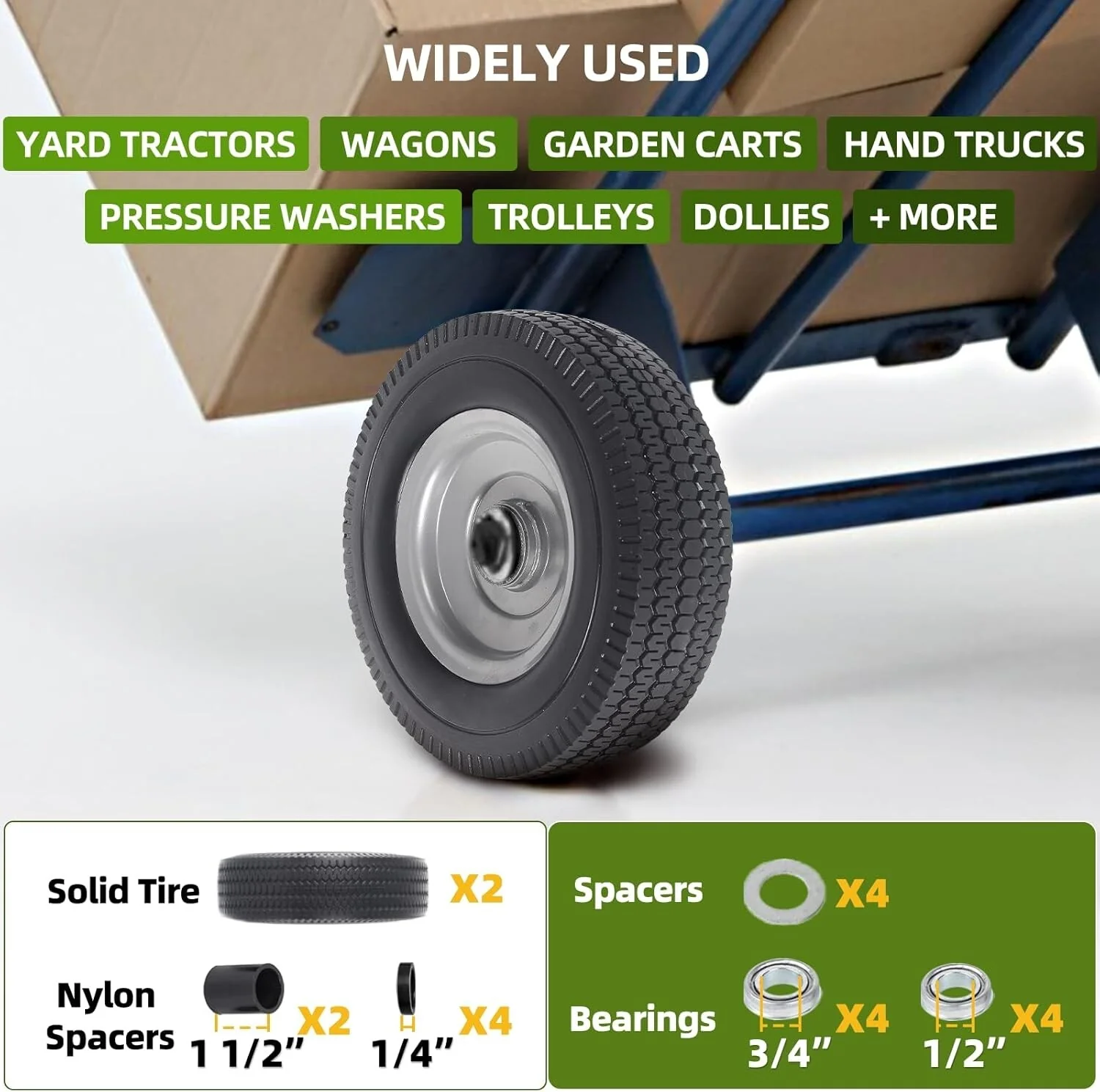 2-Pack 10-Inch Solid Wheels with Extra Bearings for Utility Equipment - Image 7