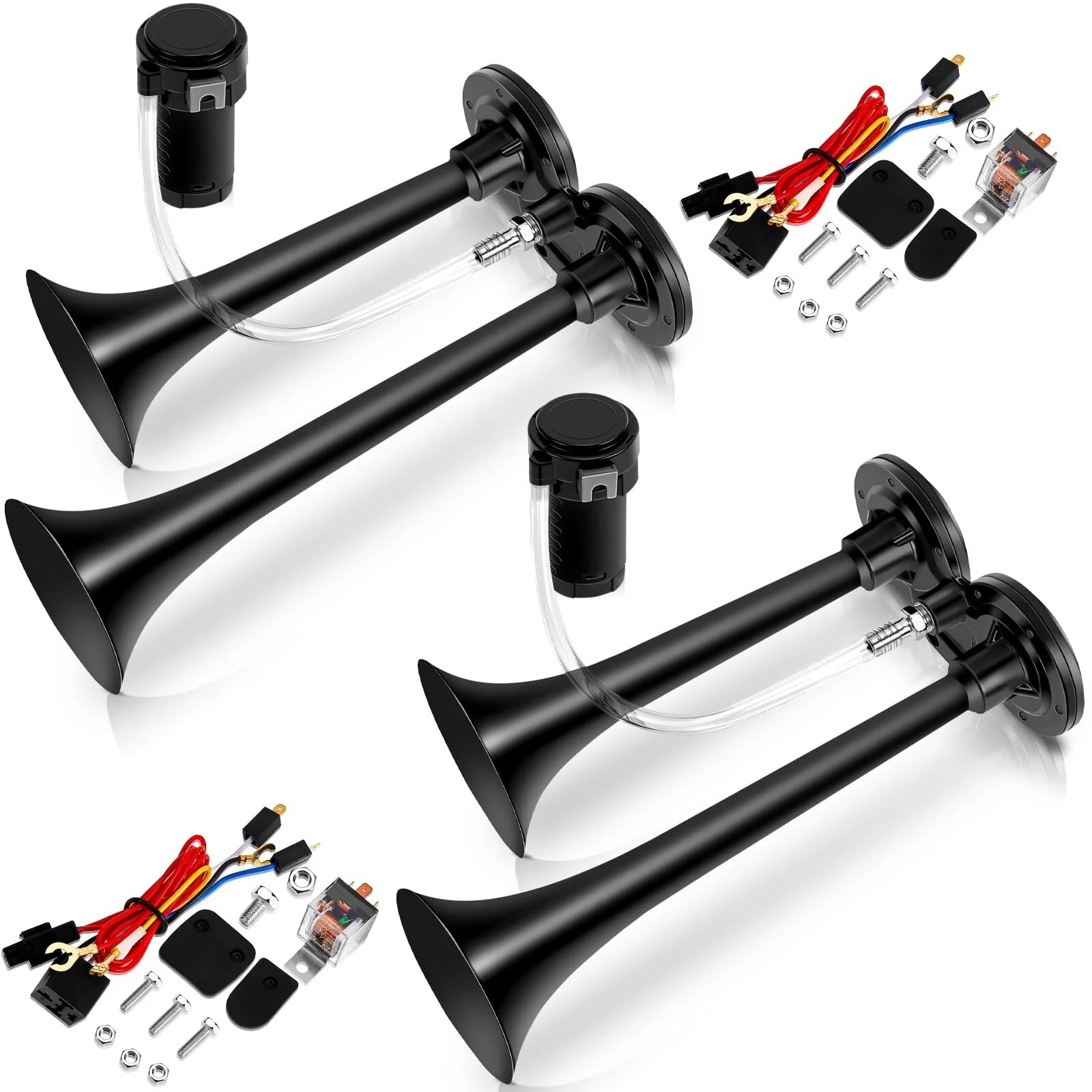 12V 150dB Loud Air Horn Kit with Air Compressor for Trucks, Boats, and Cars, 2-Pack - Image 8