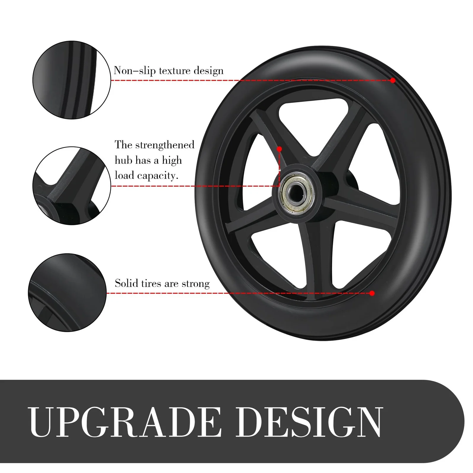2 Pack 6 Inch Replacement Front Wheels for Wheelchairs Walkers and Rollators - Image 3