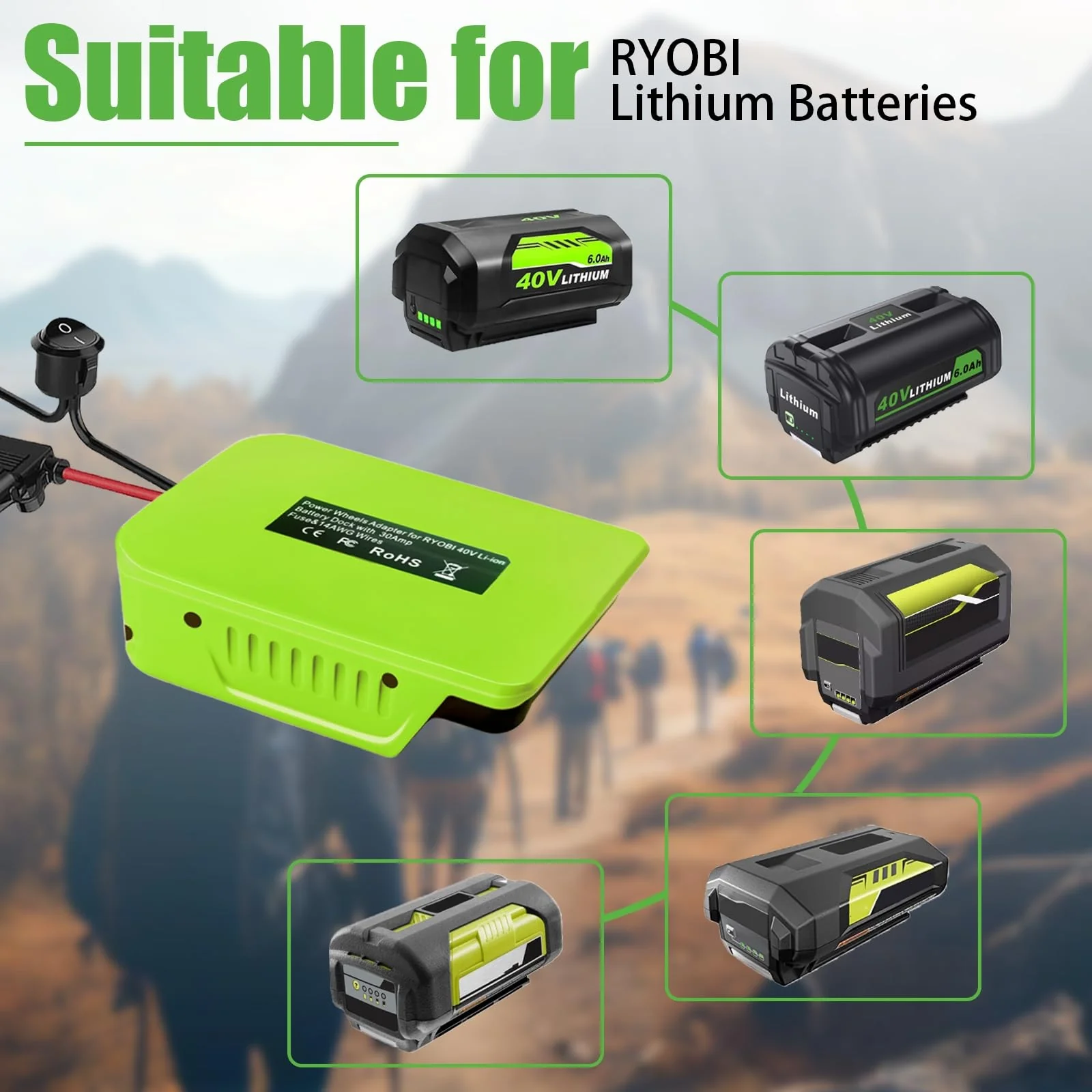 Power Wheels Adapter Set for Ryobi 40V Battery — 14 AWG Power Converter - Image 2
