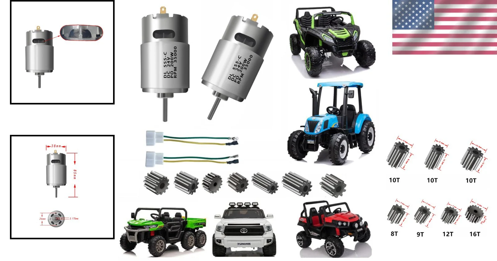 2 Pcs 24V RS555 High-Speed Electric Motor 35000 RPM Upgrade for Power Wheels - Image 2