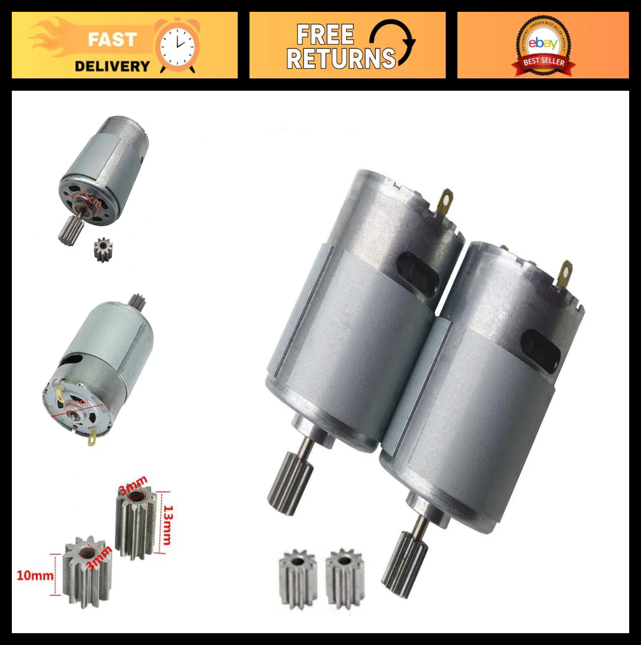 Set of 2 Universal 550 Electric Motors 15000RPM for Children's Ride-On Vehicles & Toys