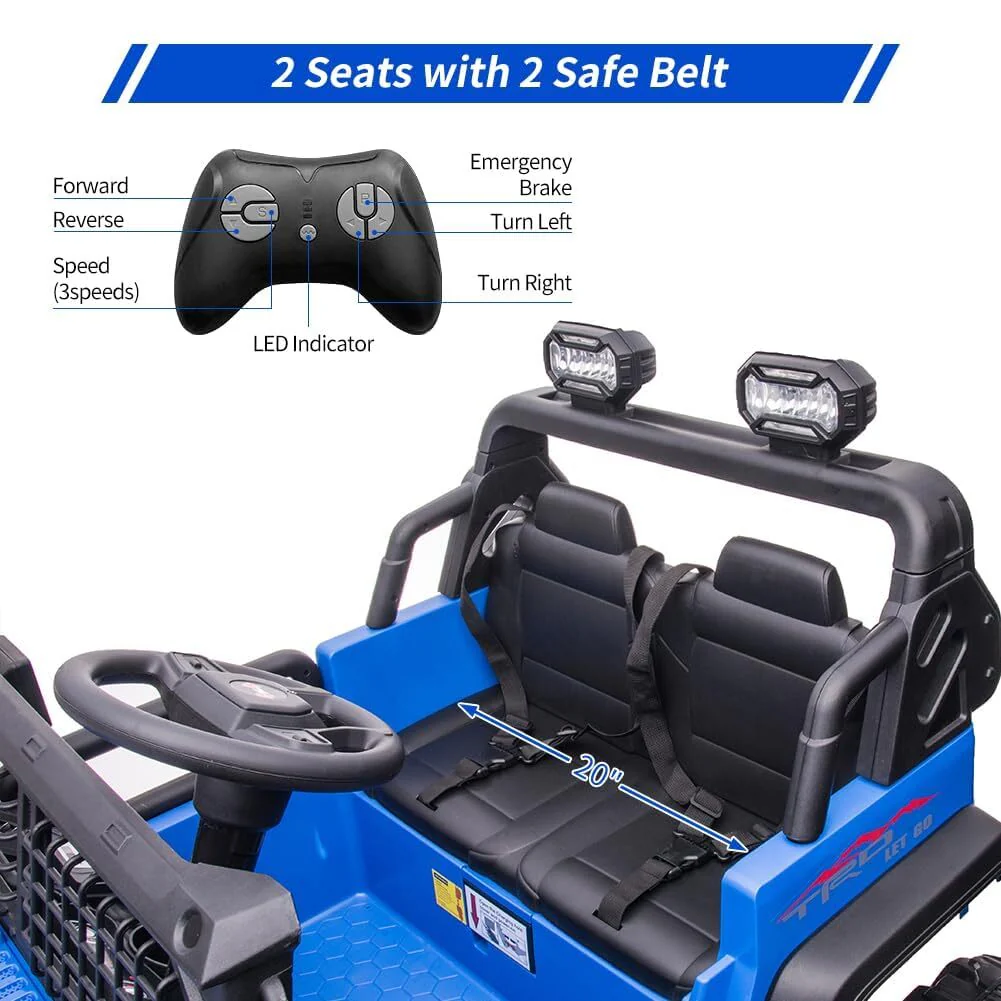 2-Seat 24V Battery-Powered Electric Ride-On Truck Car for Kids with LED Headlights - Image 10