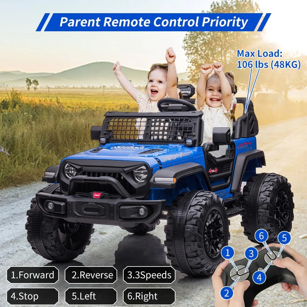 2-Seat 24V Battery-Powered Electric Ride-On Truck Car for Kids with LED Headlights - Image 2