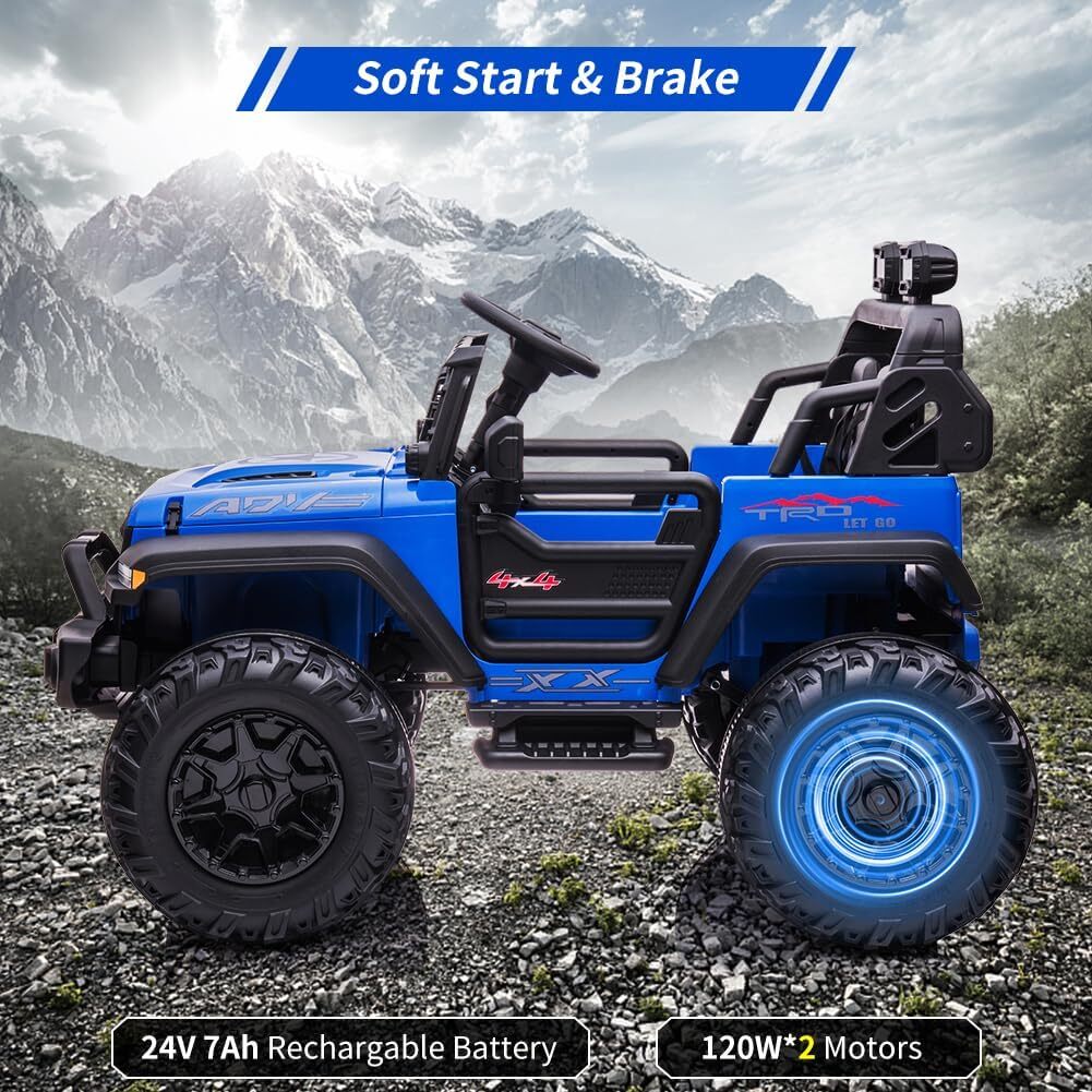 2-Seat 24V Battery-Powered Electric Ride-On Truck Car for Kids with LED Headlights - Image 3