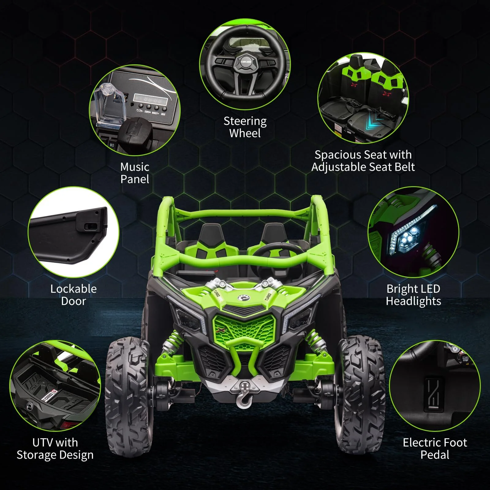 24V Electric Ride-On UTV Truck for Kids with 2 Seats and Remote Control, Licensed CAN-AM Model - Image 9