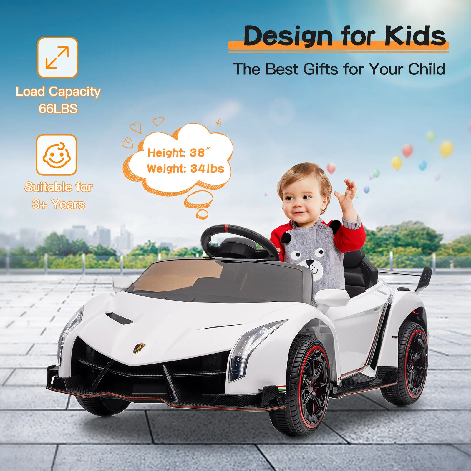 2-Seat Licensed Lamborghini Electric Ride-On Car for Kids with Remote Control and MP3 Compatibility - Image 3