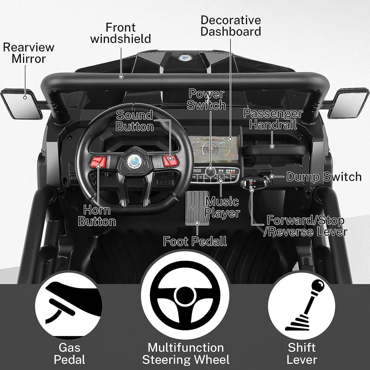2 Seater 24V 4WD Ride On Car for Kids with Dump Bed, Remote Control, MP3, and LED Lights - Image 20