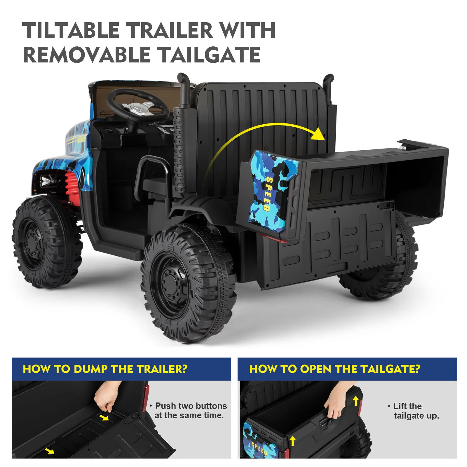 2-Seater 24V Battery Powered Kids Ride-On Truck with Camo Design and 3-Speed RC Control - Image 7
