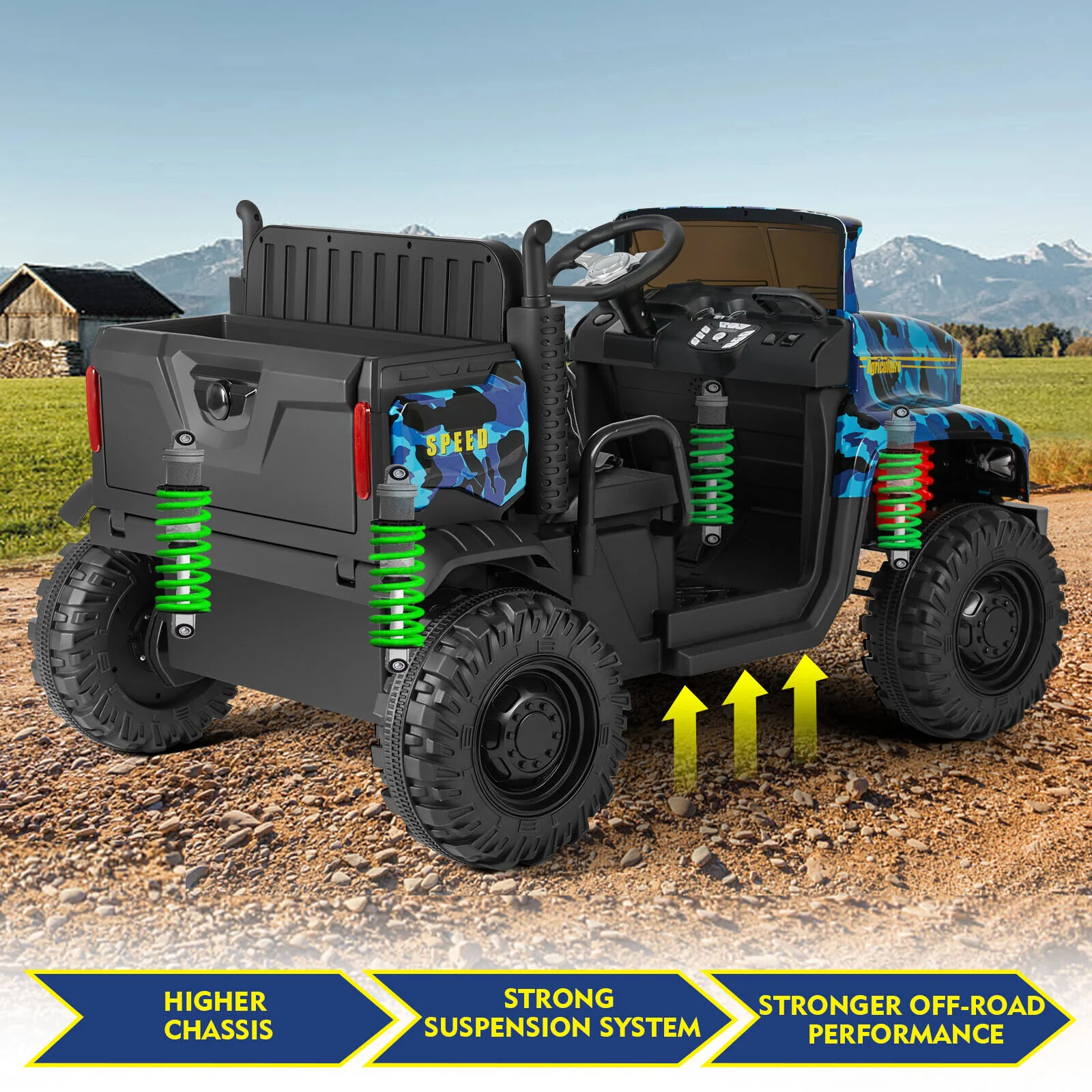 2-Seater 24V Battery Powered Kids Ride-On Truck with Camo Design and 3-Speed RC Control - Image 8