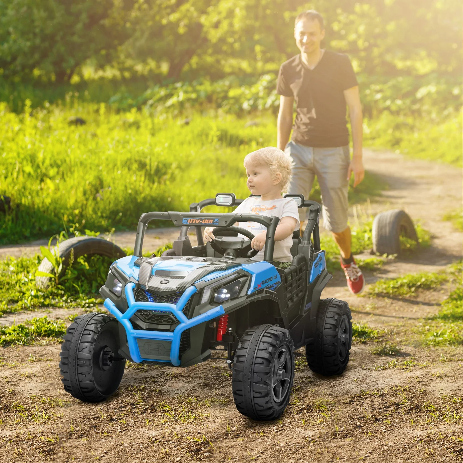 2-Seater 24V Electric Kids Car with Remote Control Blue