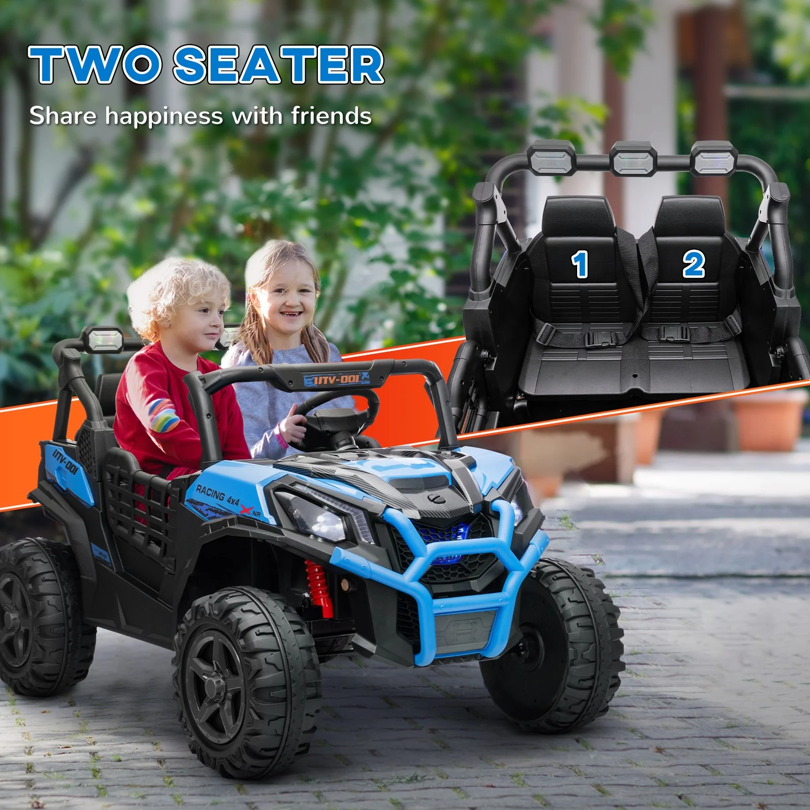 2-Seater 24V Electric Kids Car with Remote Control Blue - Image 6