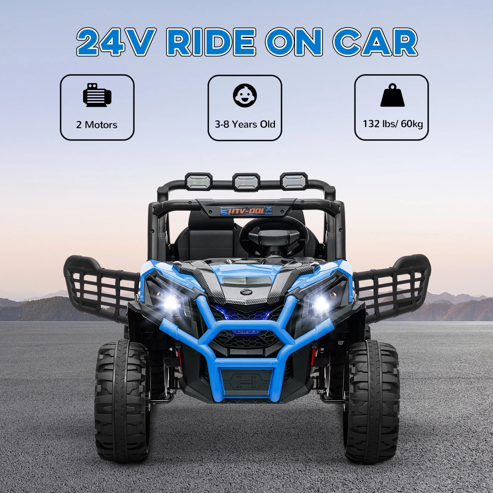 2-Seater 24V Electric Kids Car with Remote Control Blue - Image 5