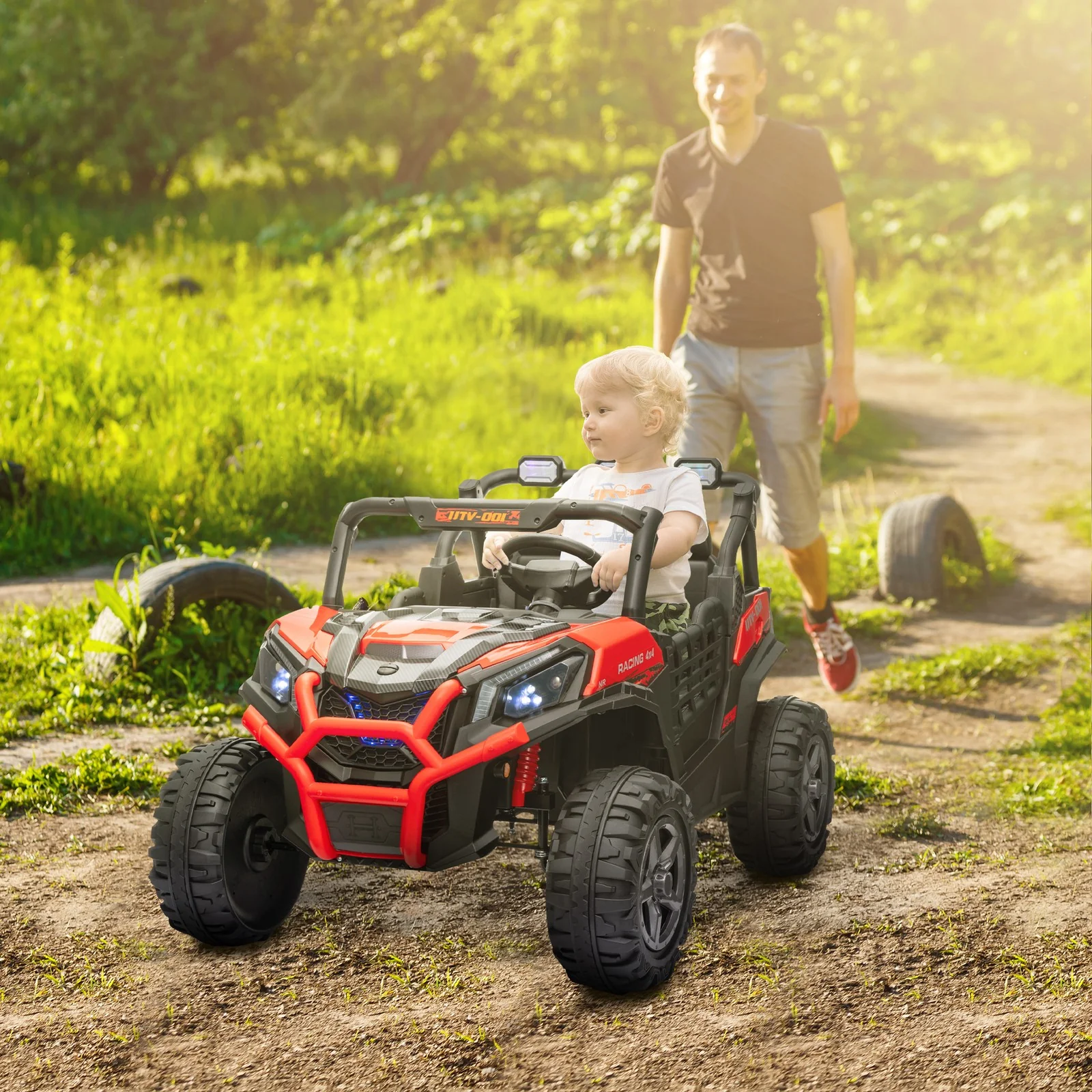 2-Seater 24V Electric Kids Car with Remote Control in Red