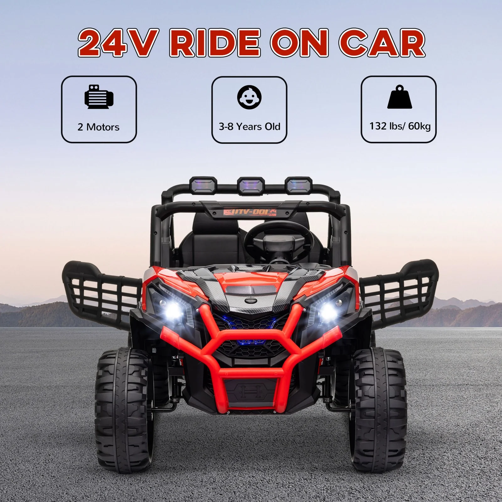2-Seater 24V Electric Kids Car with Remote Control in Red - Image 5