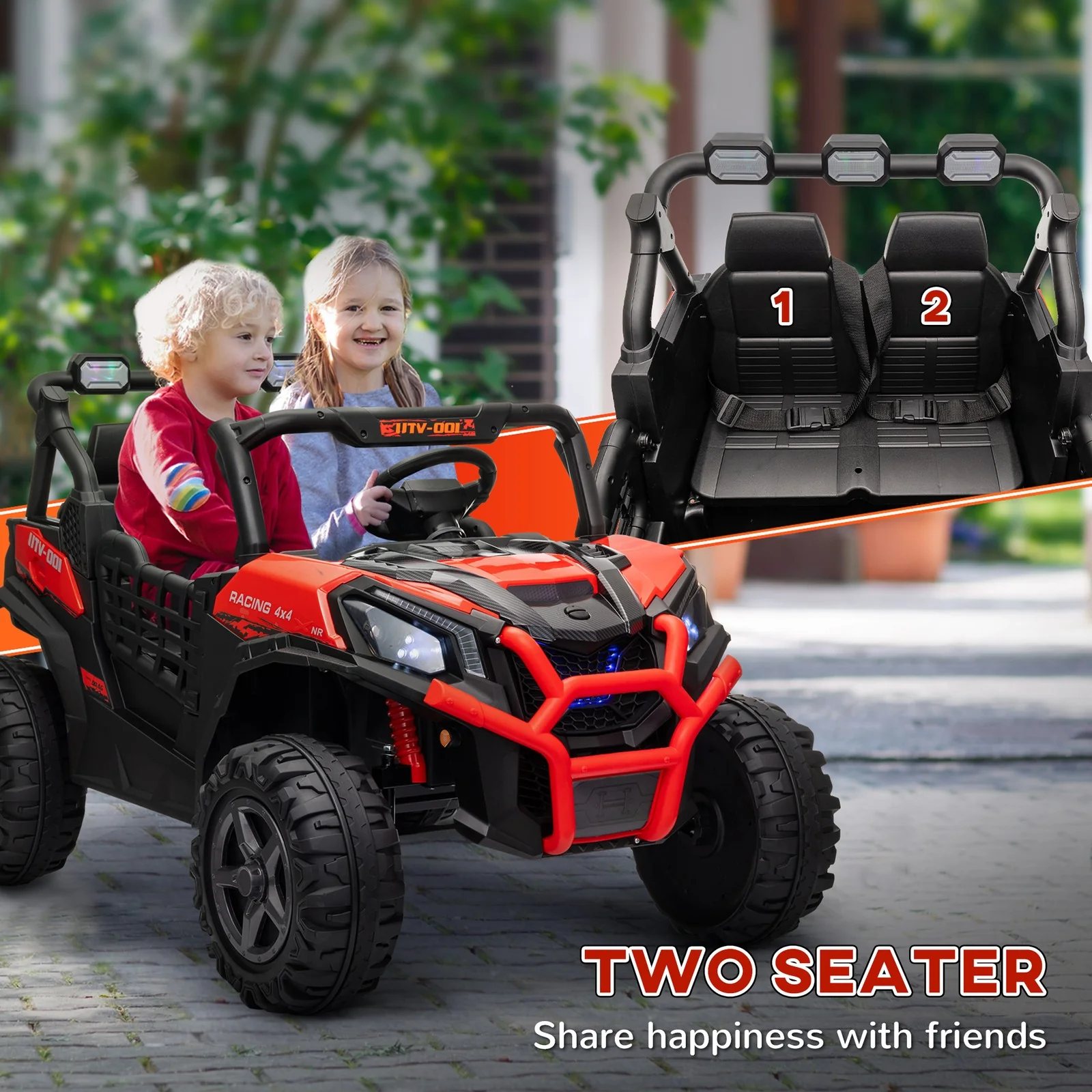 2-Seater 24V Electric Kids Car with Remote Control in Red - Image 6