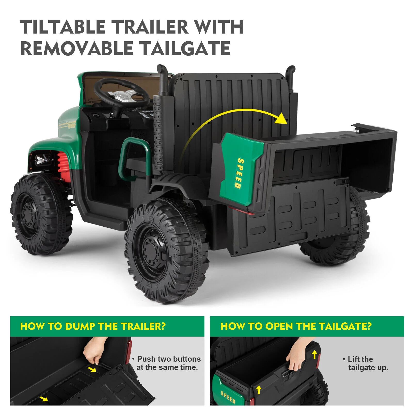 2-Seater 24V Electric Ride-On Truck with Trailer and RC Control - 3 Speed Tractor Experience - Image 5