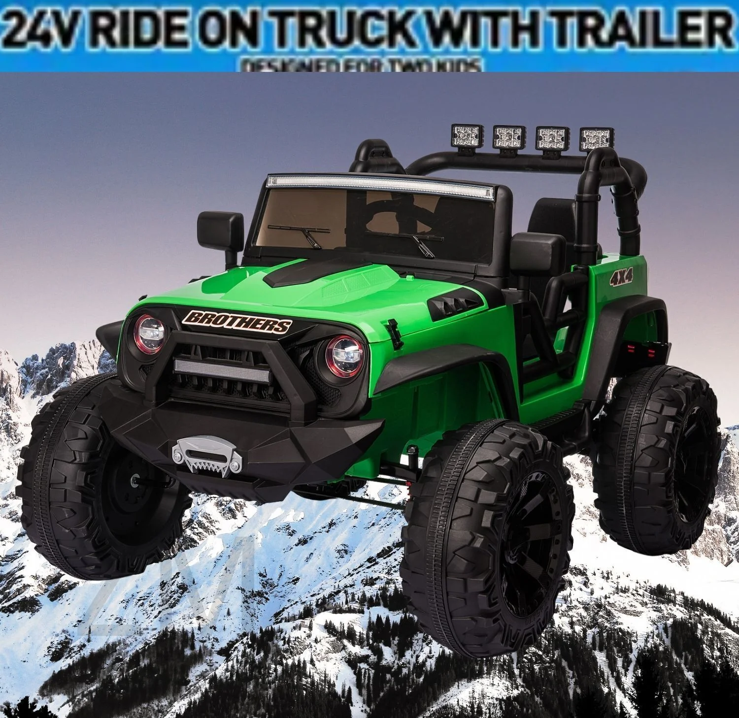 2 Seater 24V Kids Ride On Truck with Remote Control, LED Lights, and 3 Speeds - 2x200W Power - Image 4