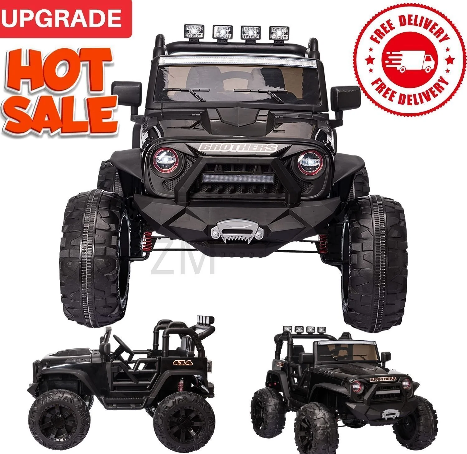2 Seater 24V Kids Ride On Truck with Remote Control, LED Lights, and 3 Speeds - 2x200W Power - Image 7
