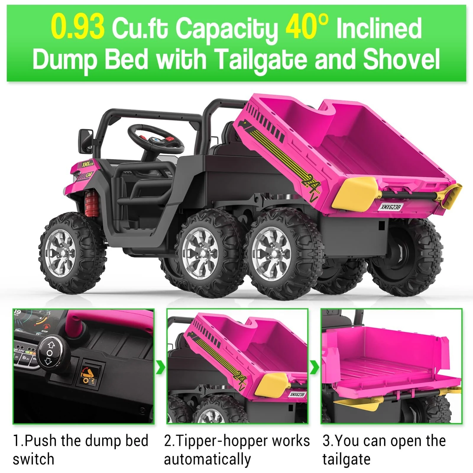 2-Seater 24V Electric Ride-On Dump Truck UTV with Remote Control and Functional Dump Bed - Image 4