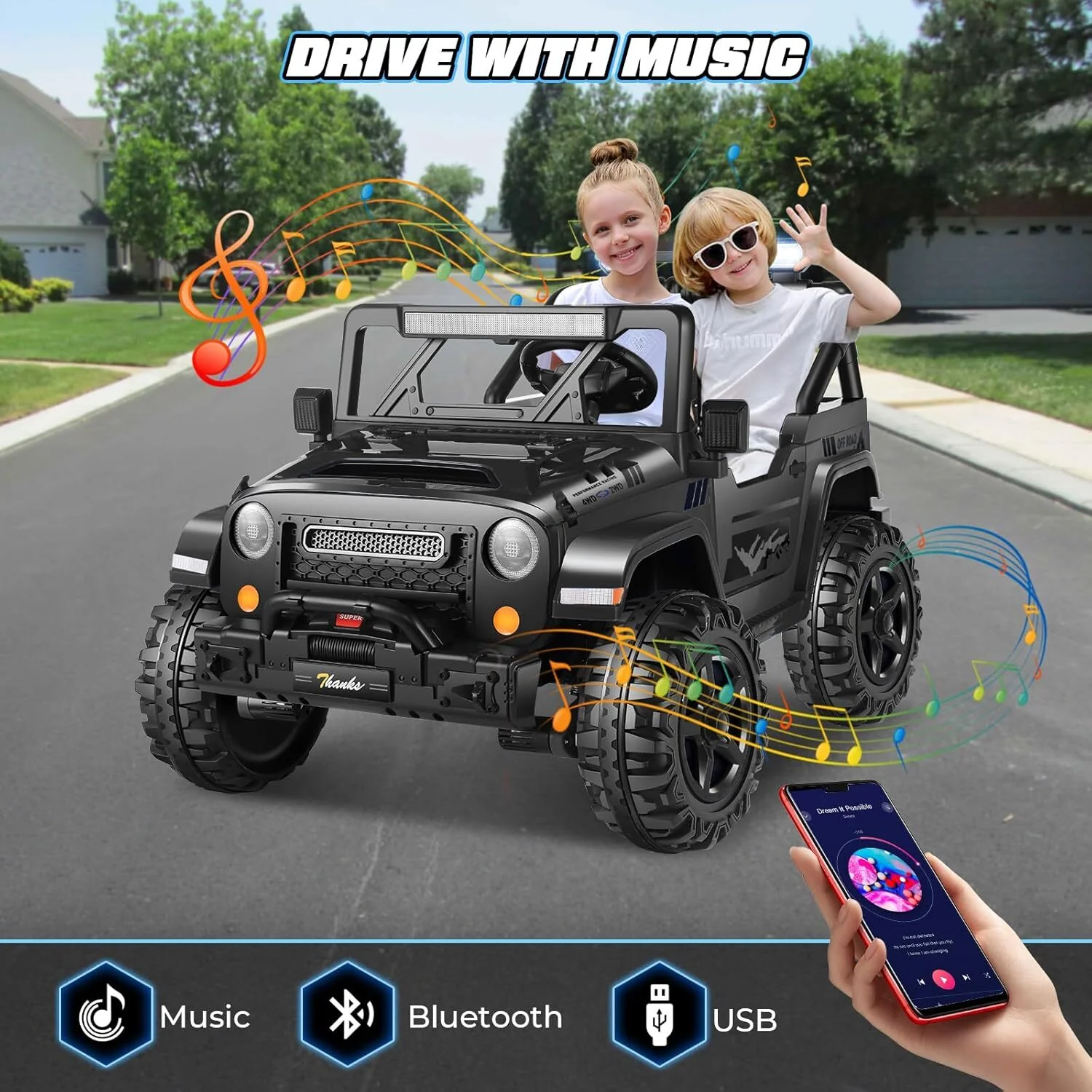 2-Seater 24V Ride-On Jeep for Kids with 4x200W Motors, Suspension, and Built-in Music - Image 5