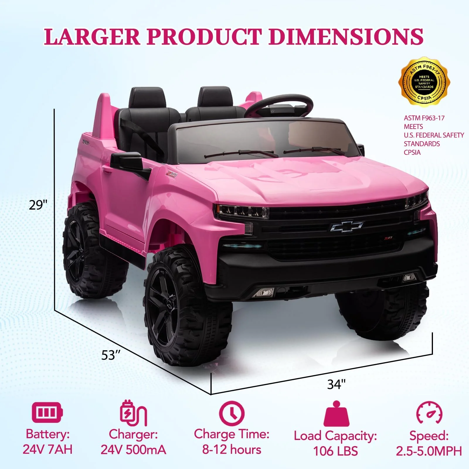 2-Seater 24V Electric Ride-On Truck for Kids Pink - Image 5
